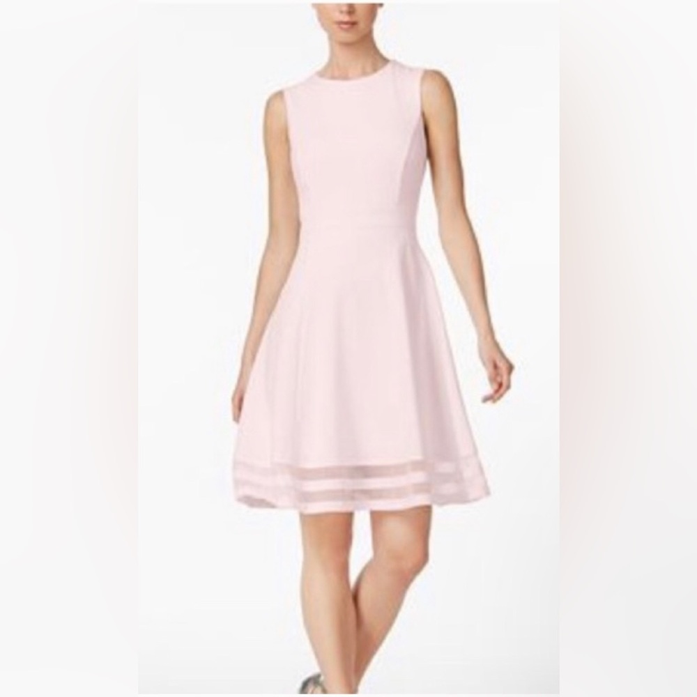 Calvin Klein light pink lace illusion trim fit & flare sheath dress size 6 new